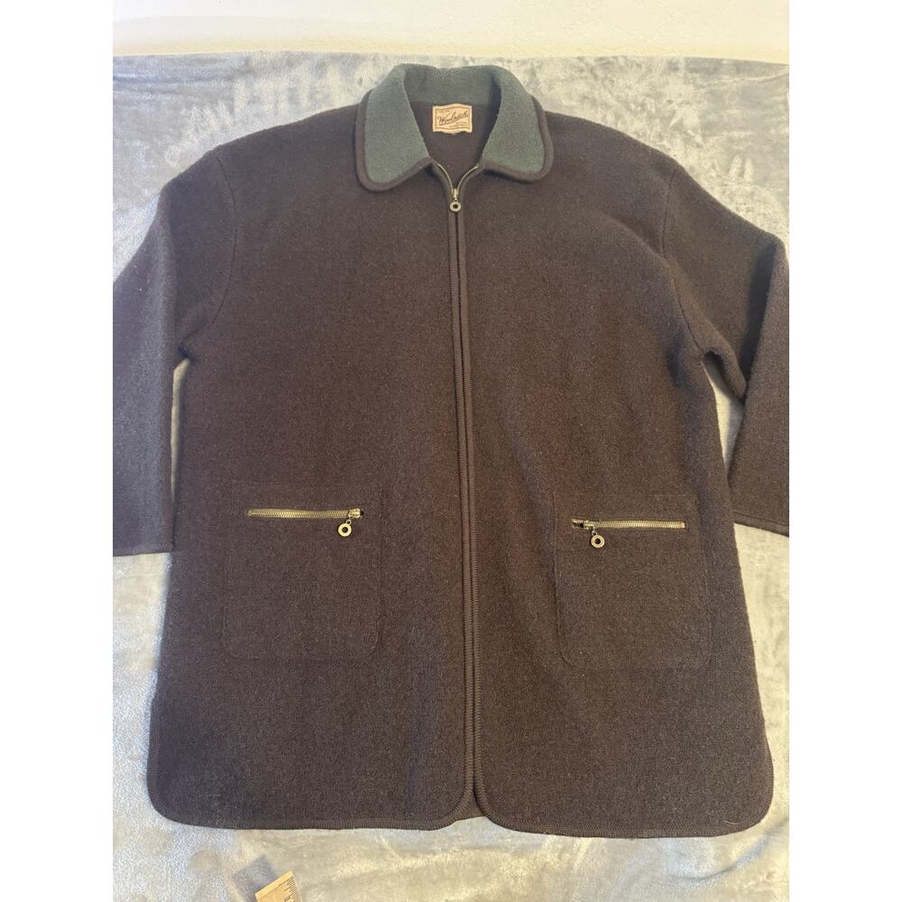 Vintage Woolrich Women’s XL Brown Long Zip Coat Olive Collar Cottagecore - Picture 6 of 11